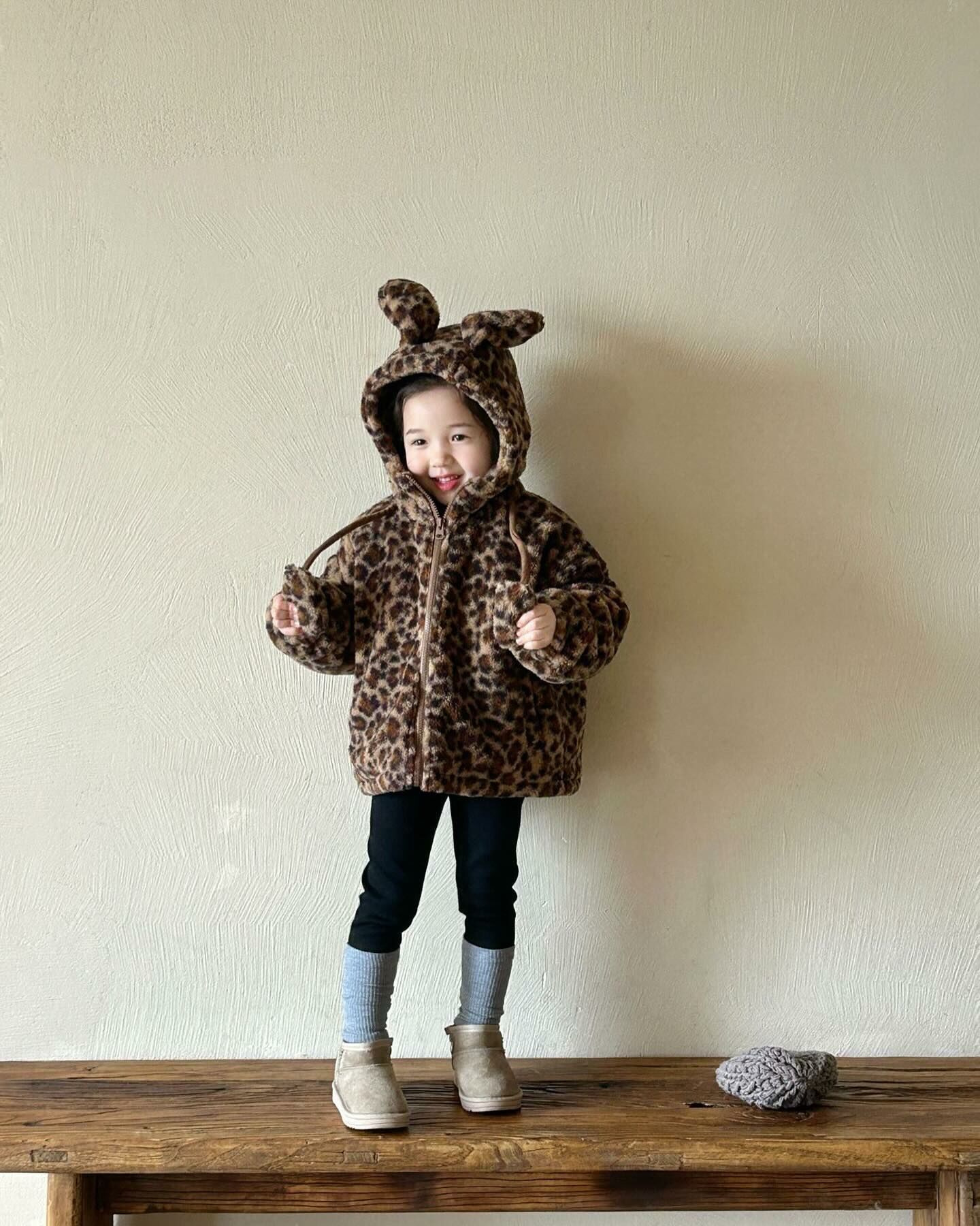 羊羔毛豹紋耳朵外套