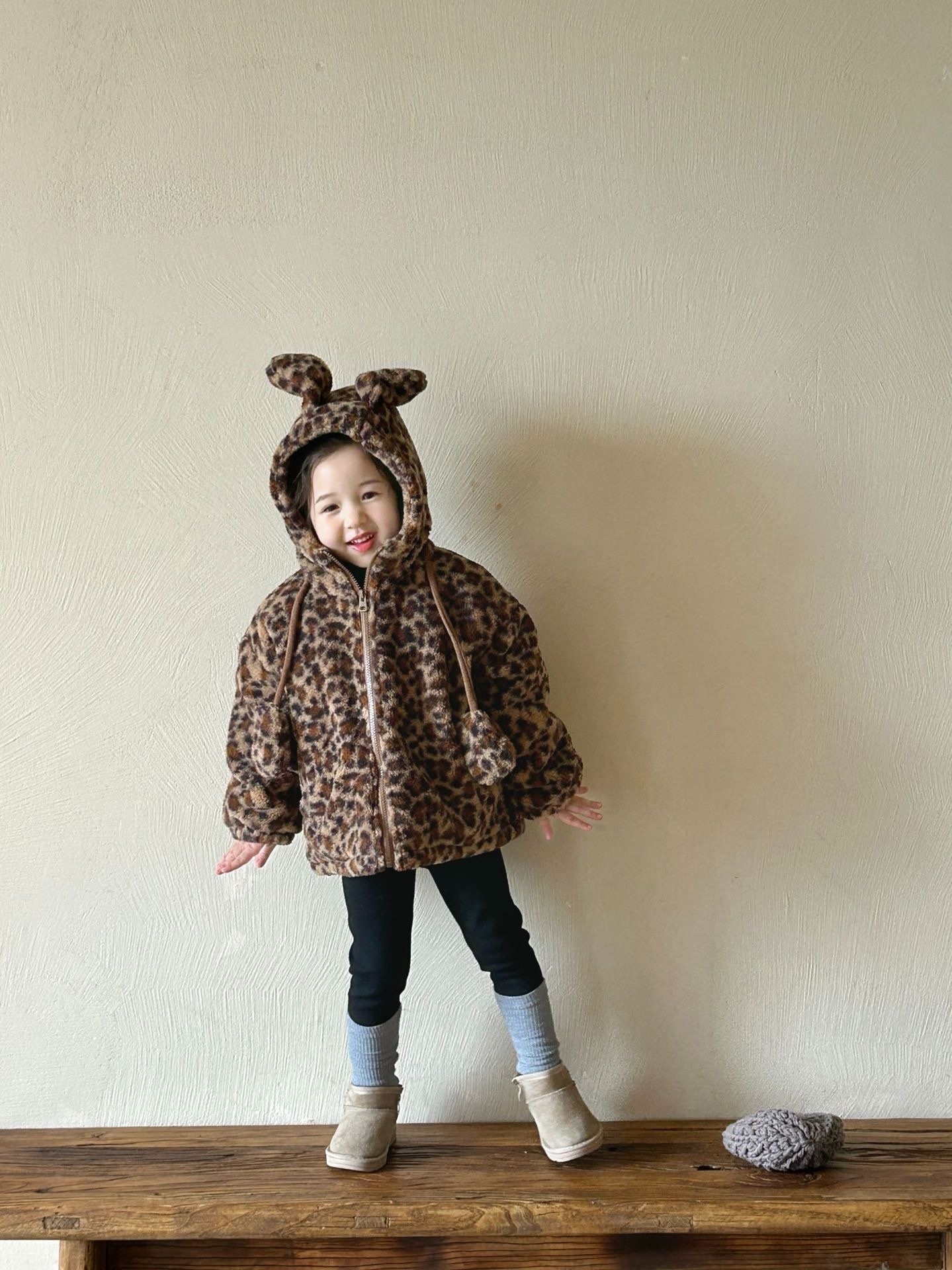 羊羔毛豹紋耳朵外套