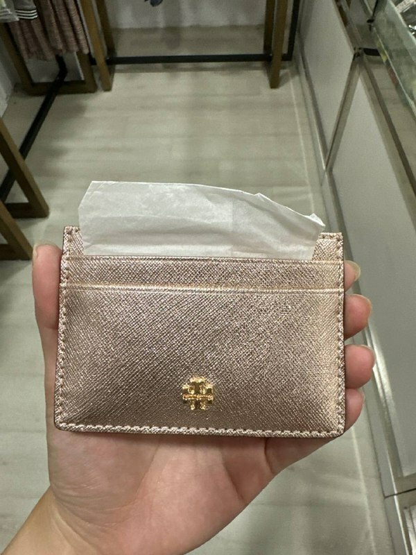 [S] TORY BURCH EMBELLISHED LOGO ZIP CARD HOLDER,LIGHT ROSE GOLD, 52904-691 (STB627)
