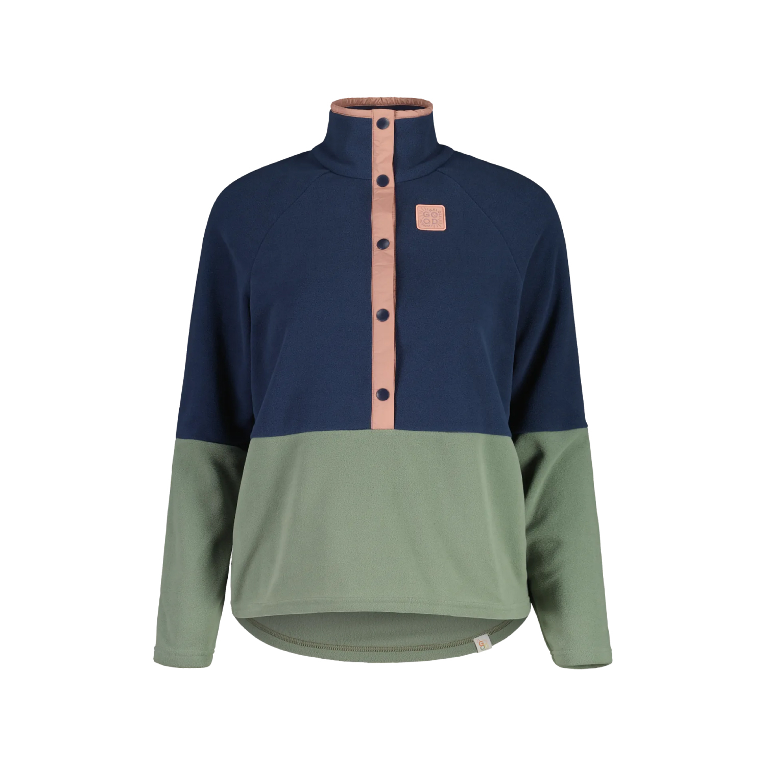 【MALOJA】女立領排釦保暖長袖上衣 / 24MA38160 - [卡其粉、藍綠拼]