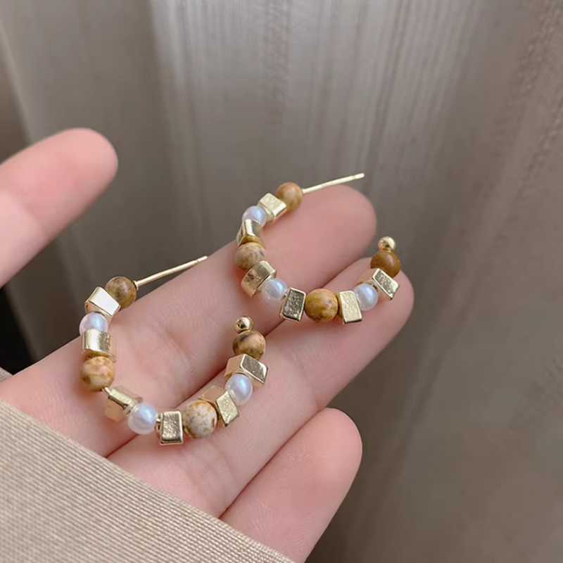 複合珠串圈圈耳環