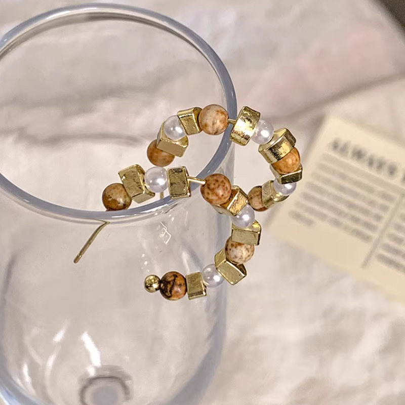 複合珠串圈圈耳環