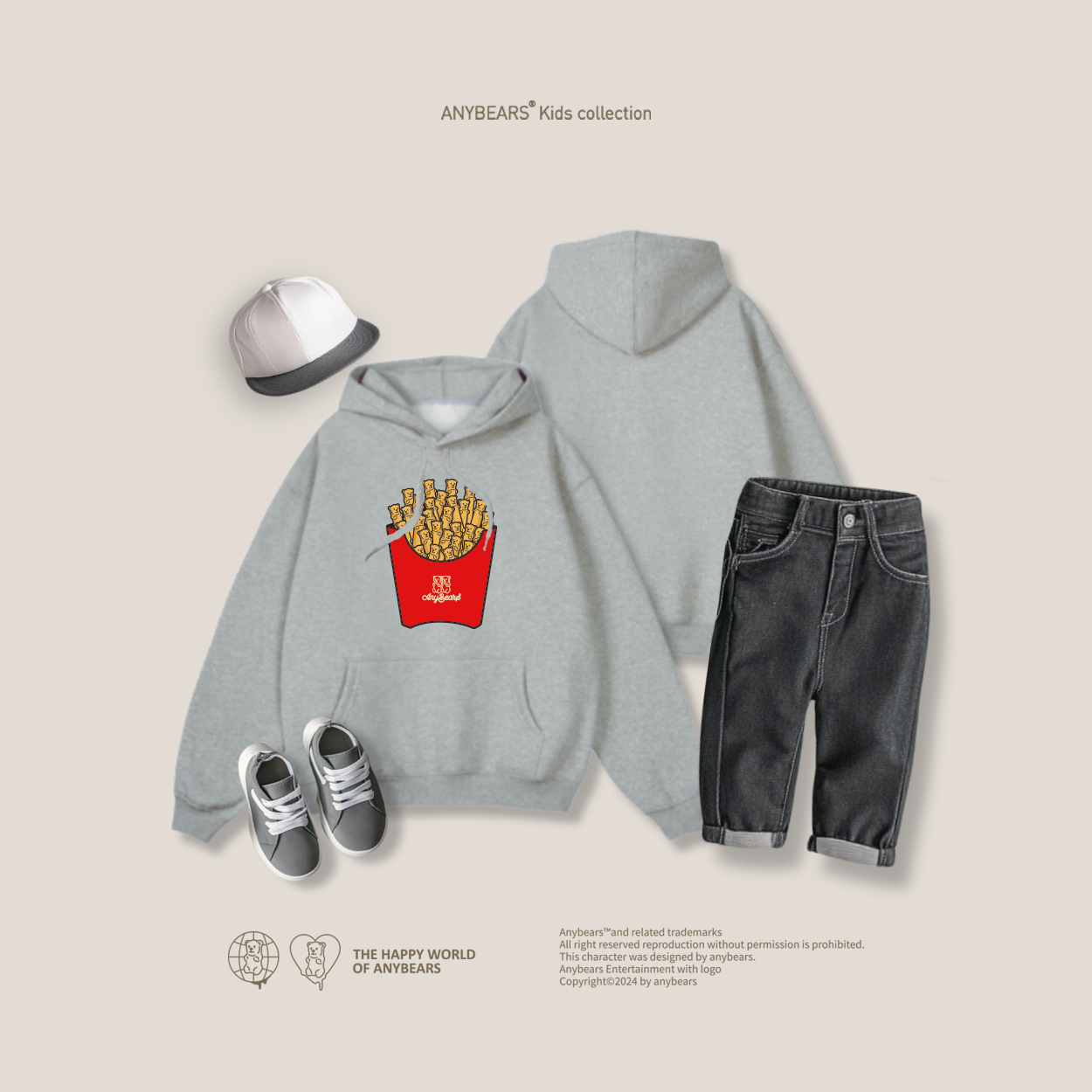 ANYBEARS® Kids Hoodie  French fries BEAR 薯條熊兒童帽T