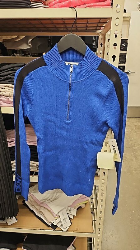 [S] DKNY HALF ZIP LOGO TAPE SWEATER,LPS BLU/BLACK, P4MSAQ72-IXI (SD1105)