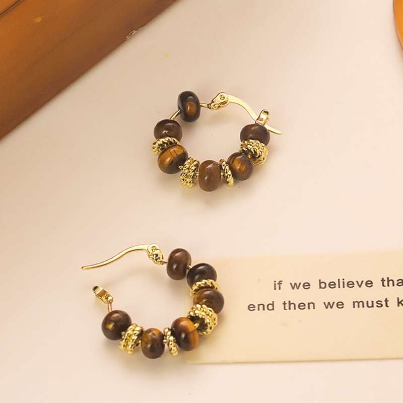 琥珀虎眼石圈圈耳環
