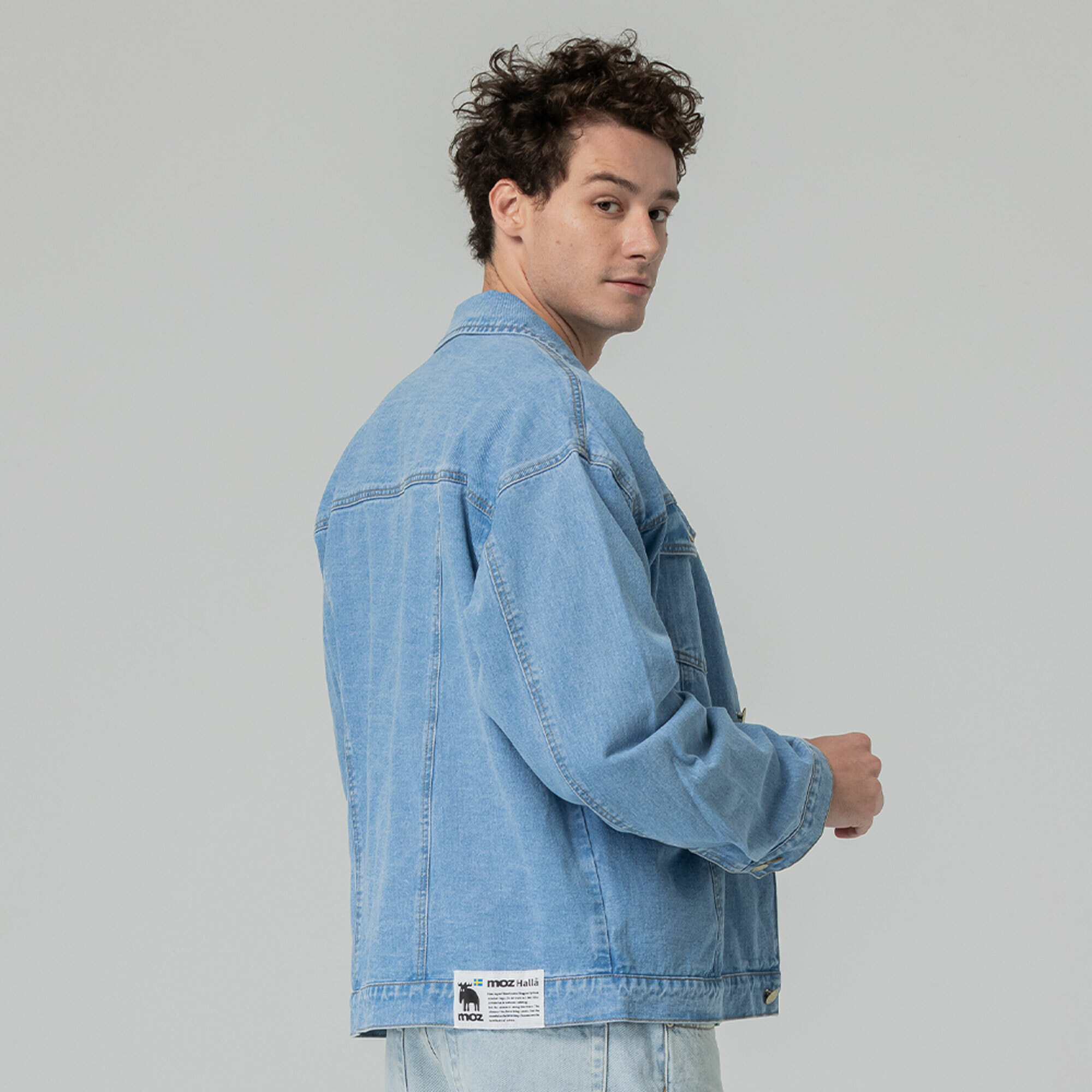 moz瑞典 駝鹿 牛仔外套+可拆式背心(淺藍) 男款