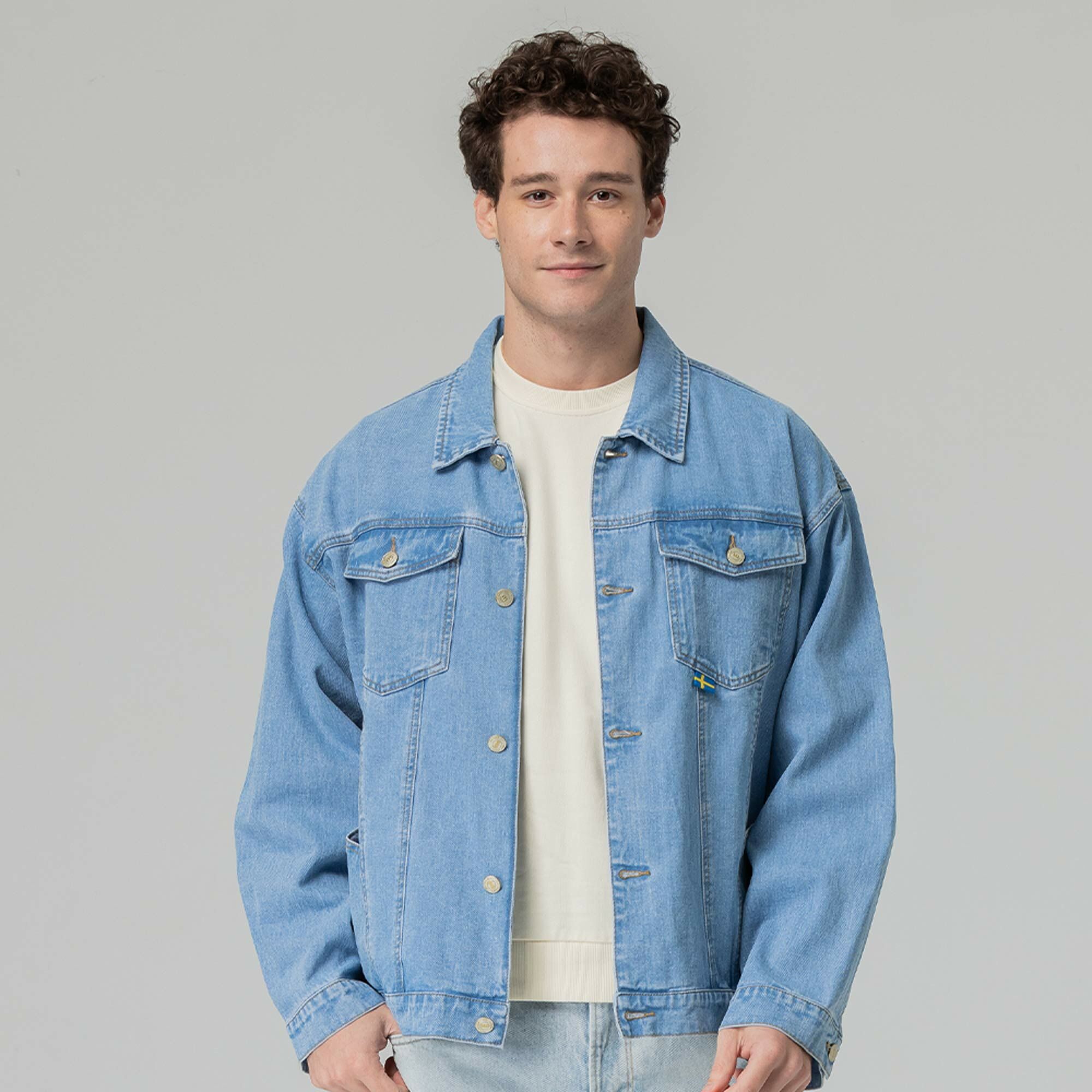 moz瑞典 駝鹿 牛仔外套+可拆式背心(淺藍) 男款