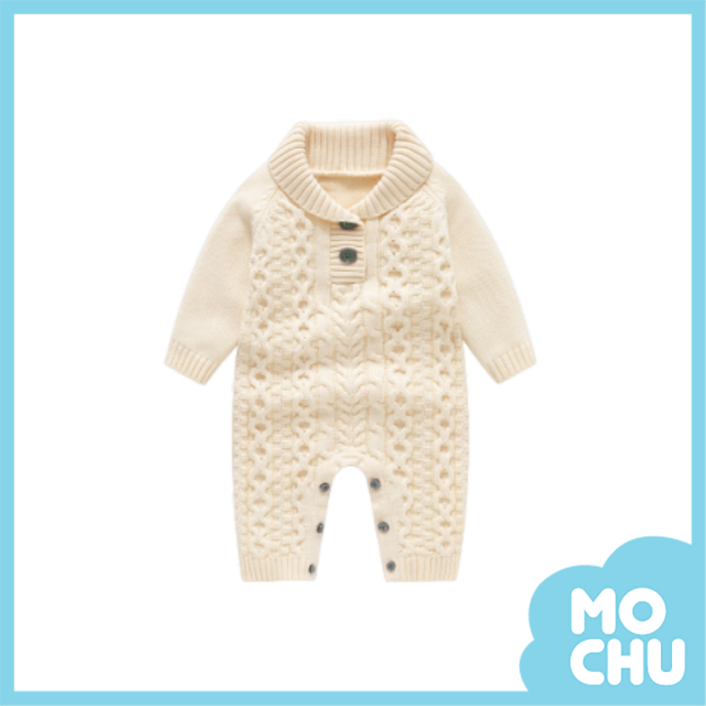 麻花翻領雙釦針織連身衣