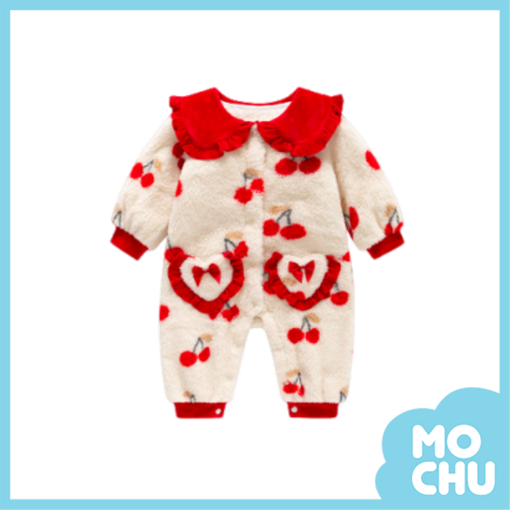 櫻桃愛心口袋加絨連身衣