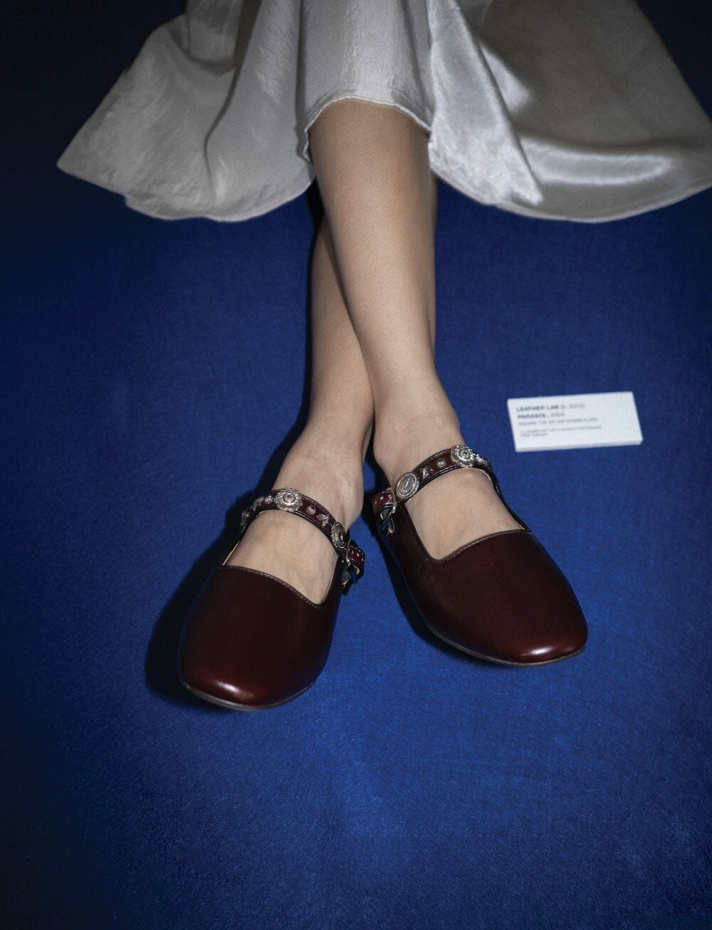 LB #626 Bergeres 𖦞 Almond Stud-Embellished Mary Jane  - BURGUNDY / 37