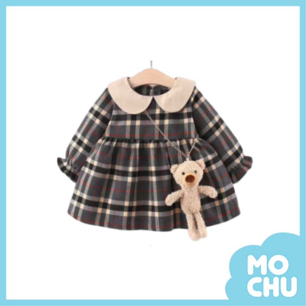 英倫格紋圓領連身裙(二色)