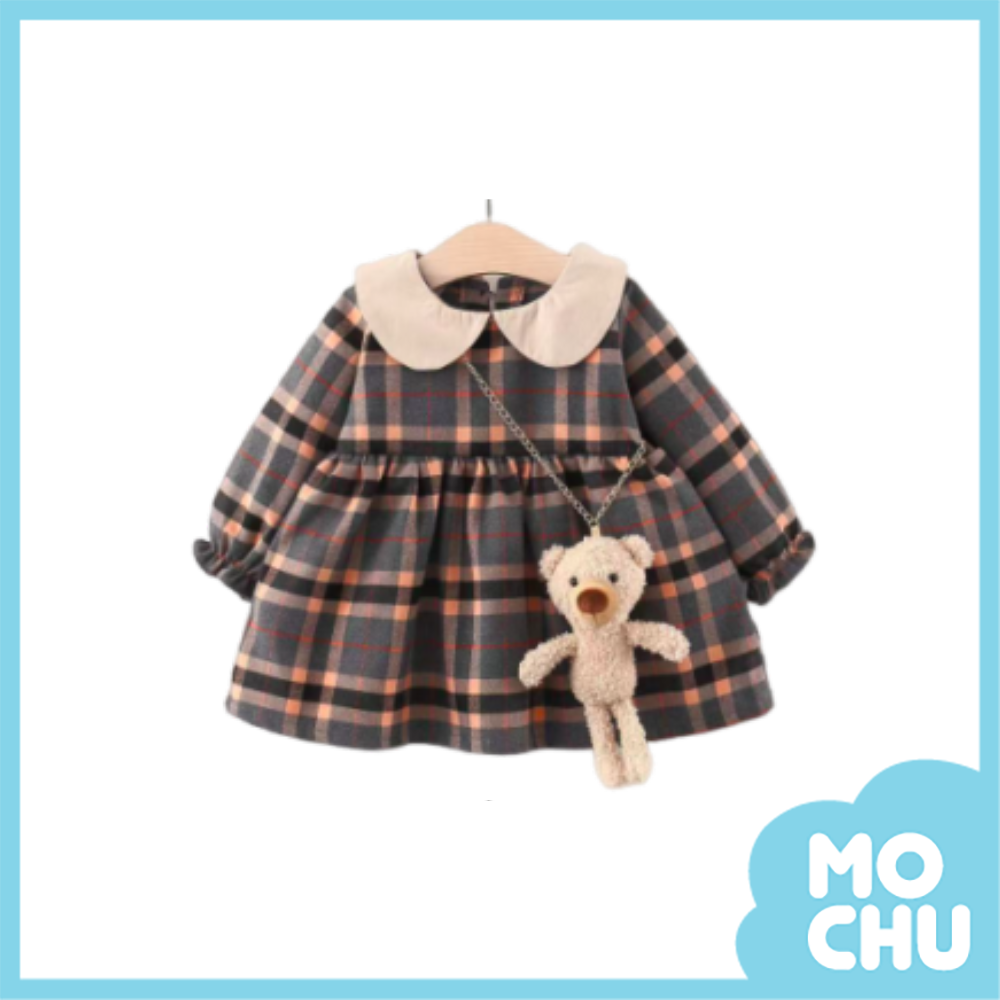 英倫格紋圓領連身裙(二色)