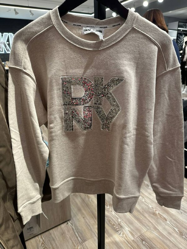 [S] DKNY SEQUINS LOGO SWEATSHIRT,CRTD HTHR/SILVER, DJ4T1259-TMS (SD1112)