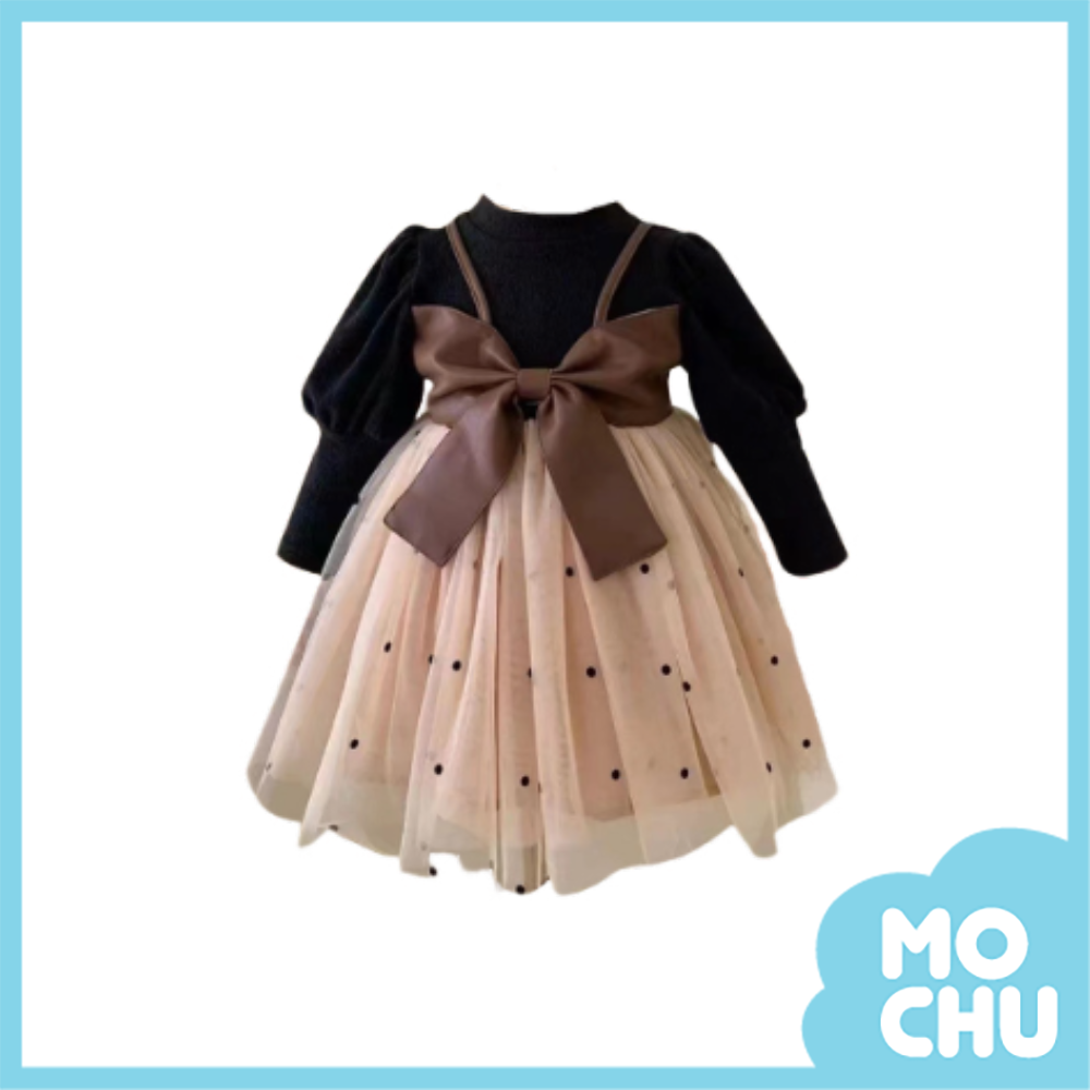 點點網紗假兩件連身裙