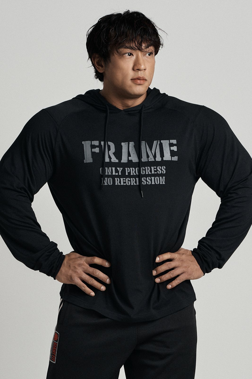 HDEX Frame Muscle Fit Hood Long Sleeve - BLACK