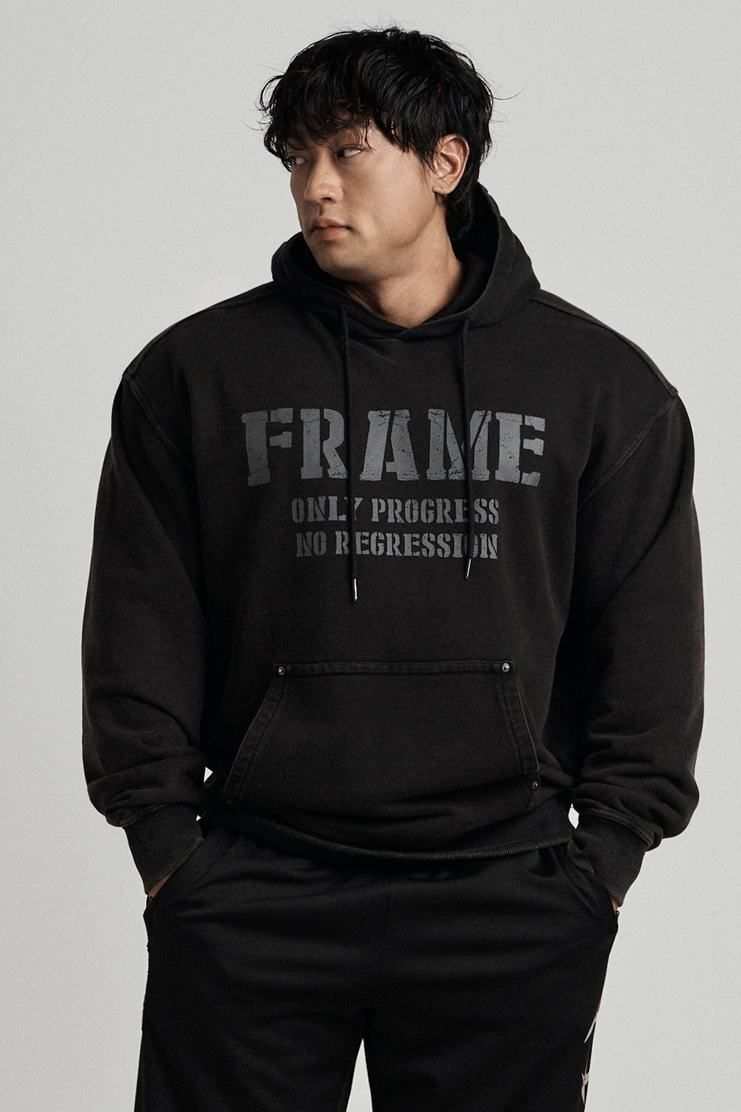 HDEX Faded Washed Frame Hoodie - BLACK