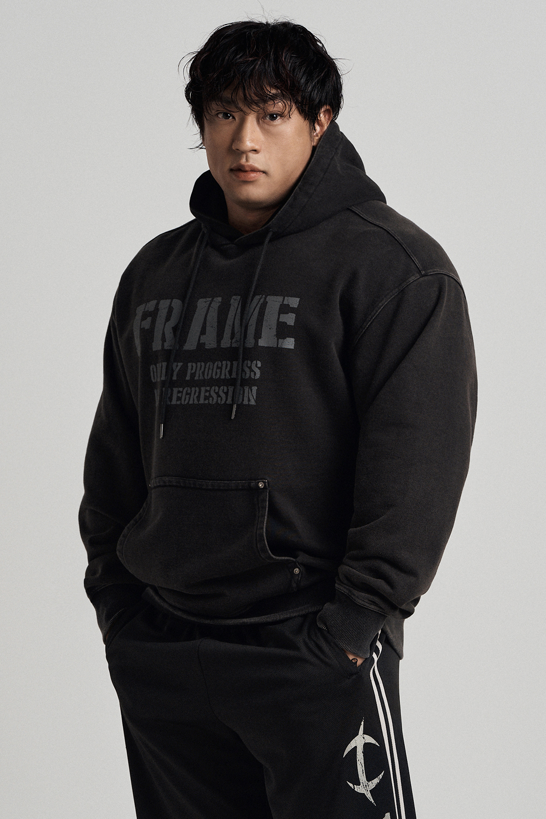 HDEX Faded Washed Frame Hoodie - BLACK