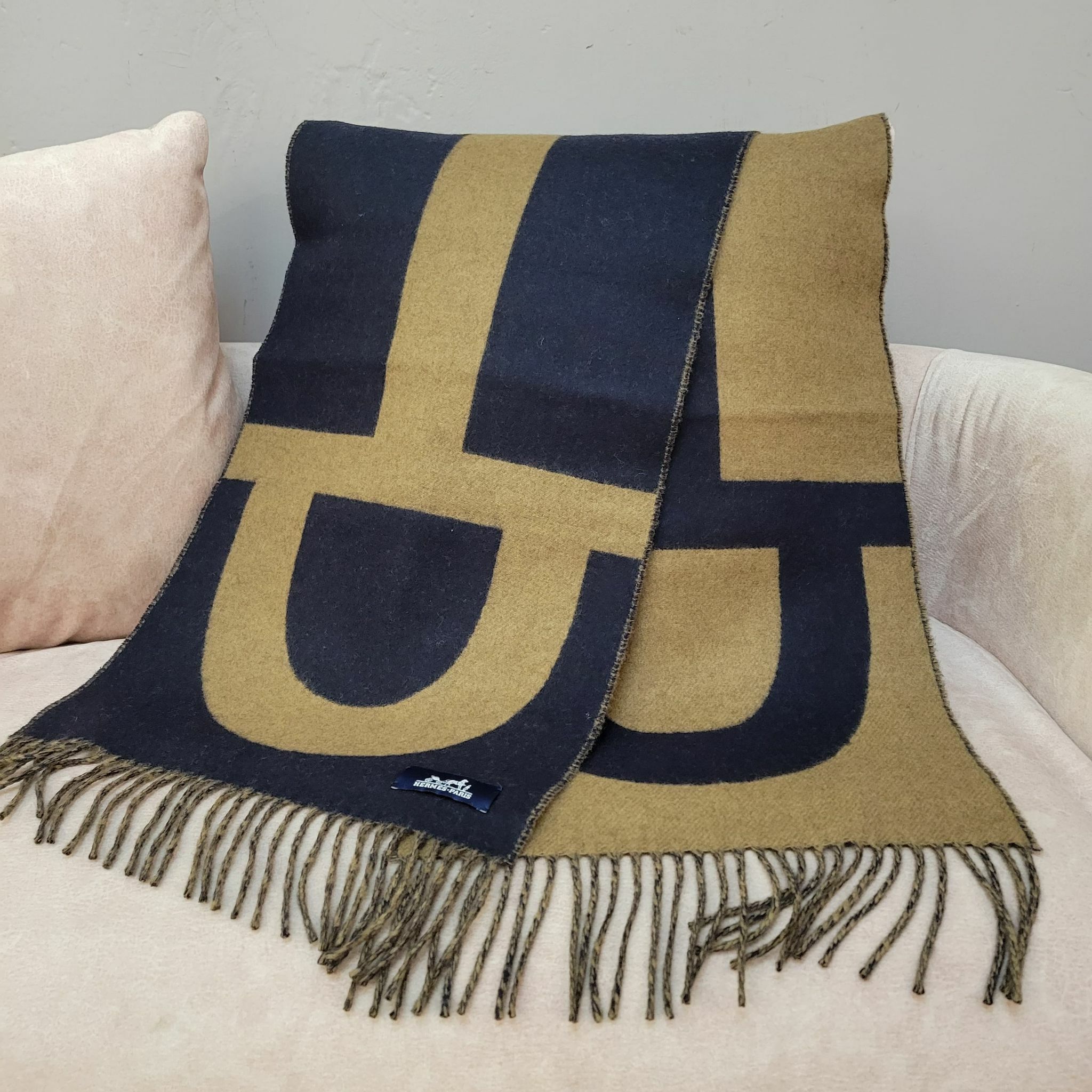 Hermes Casaque Grand Mors muffler navy/brown 圍巾 頸巾