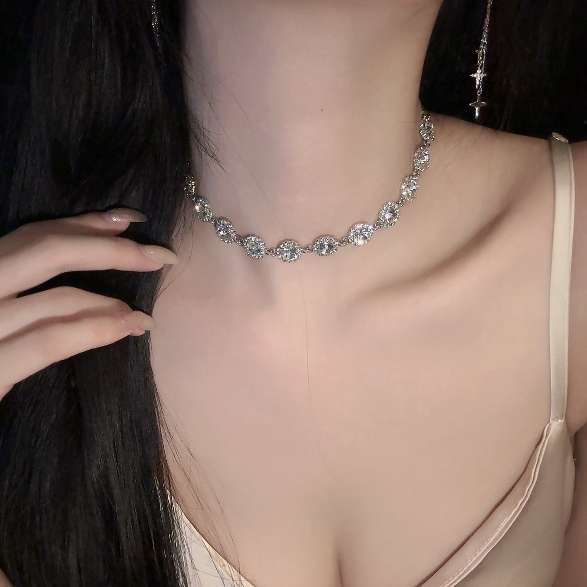 diamond高奢華銀圓鑽”宮廷choker頸鏈