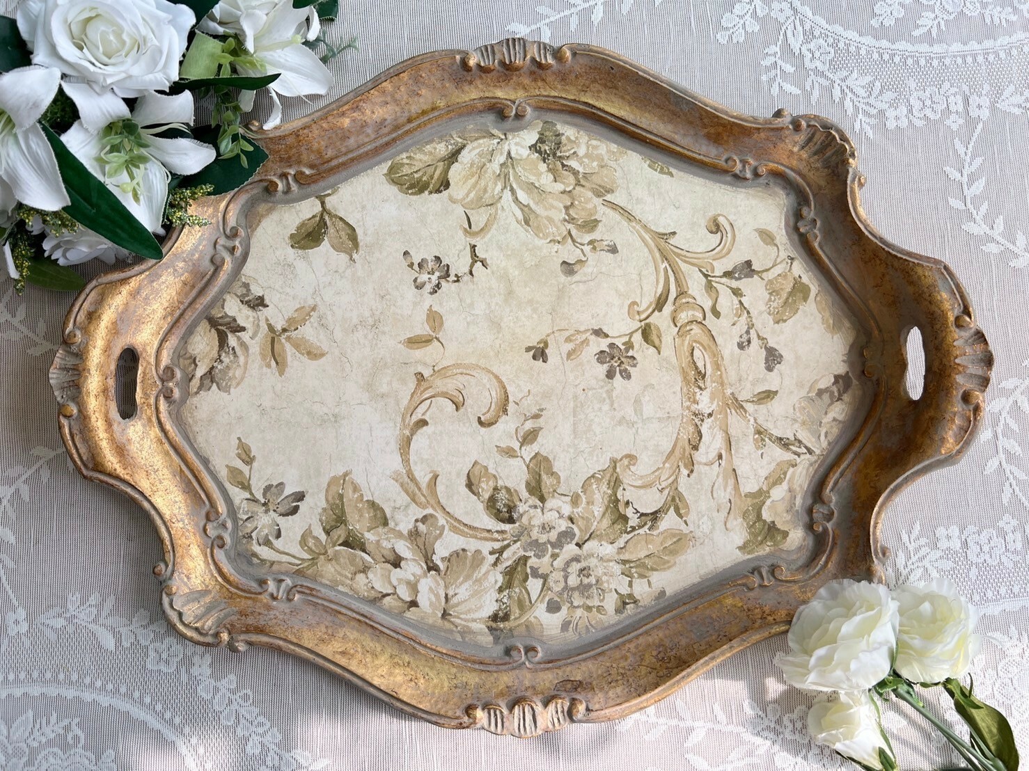 維多利亞骨瓷 義大利佛羅倫斯法式牡丹八角大托盤