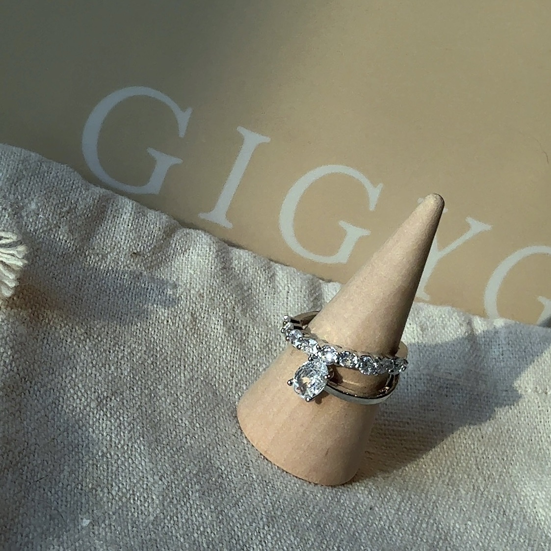 diamond silver高級滿天星水鑽交織開口戒/現貨1