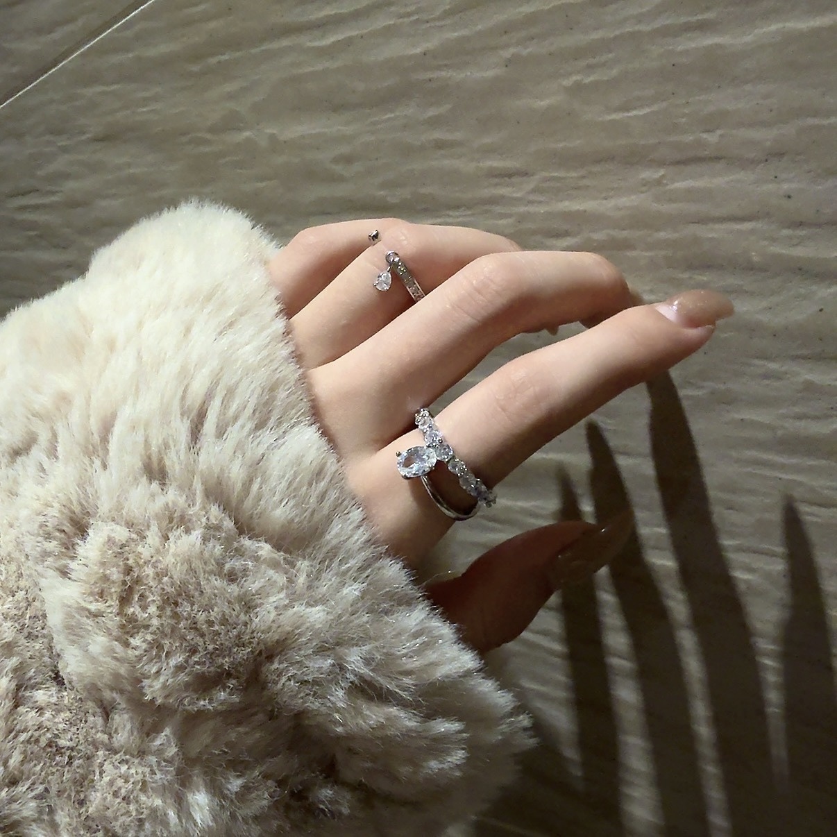 diamond silver高級滿天星水鑽交織開口戒/現貨1