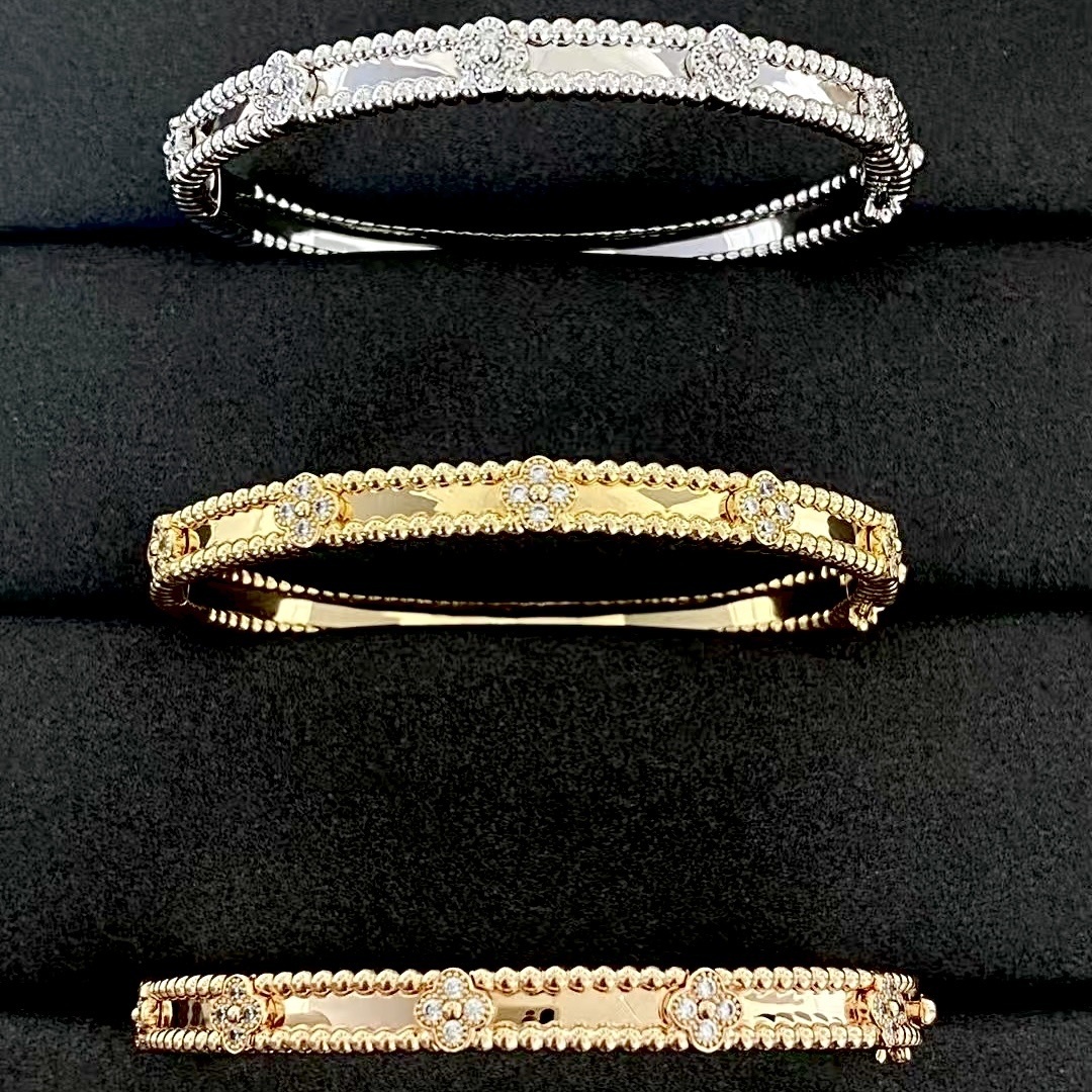 18k va”四葉草滿鑽萬花筒高奢定製”窄版手鐲