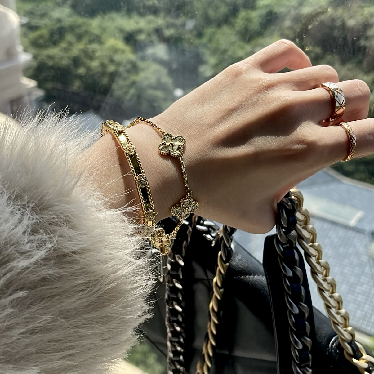 18k va”四葉草滿鑽萬花筒高奢定製”窄版手鐲