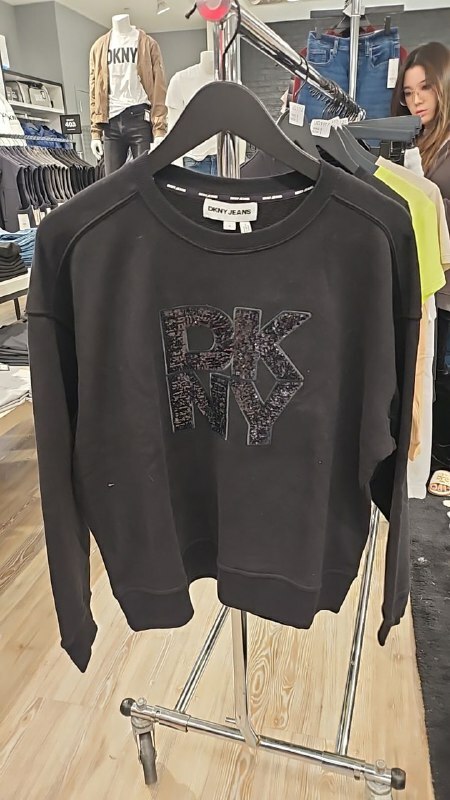 [S] DKNY SEQUINS LOGO SWEATSHIRT,BLACK/BLACK, DJ4T1259-BBL (SD1117)