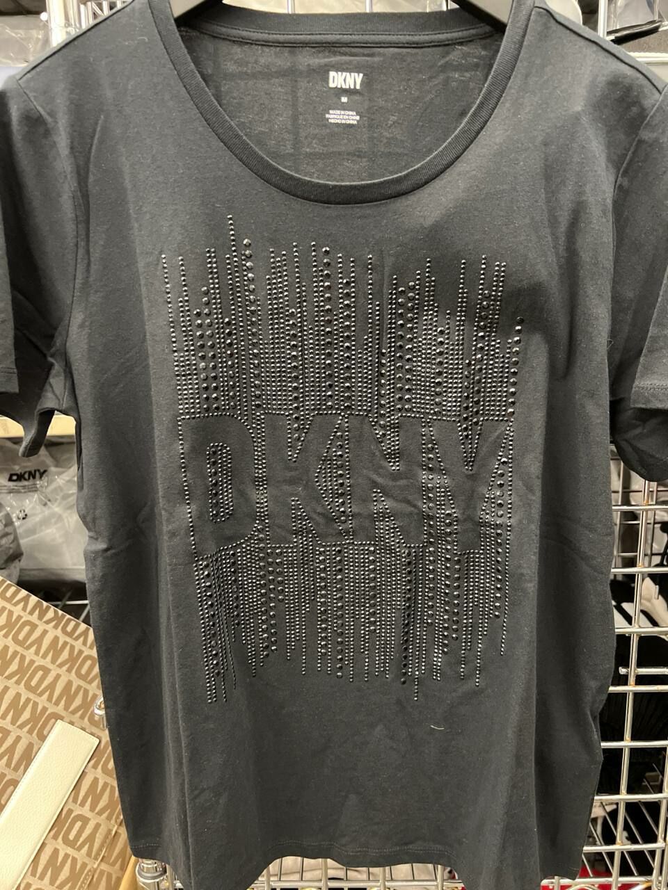 [S] DKNY LOGO LETTERING STUDDED BLING BLING FRONT T-SHIRT,BLACK, B2461970-BLK (SD1119)