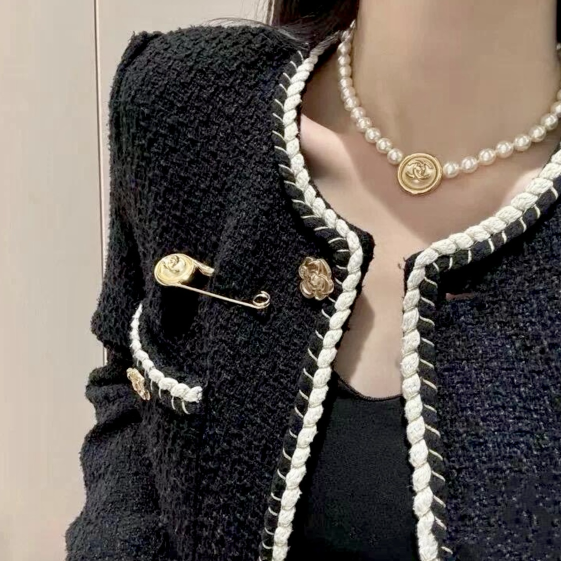 香奶奶復古霧金珍珠鈕扣別針”高奢定製胸針