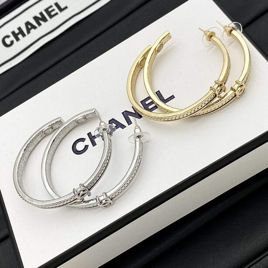 18k香奶奶24b”鏈條小雙c高奢定製大圈耳釘
