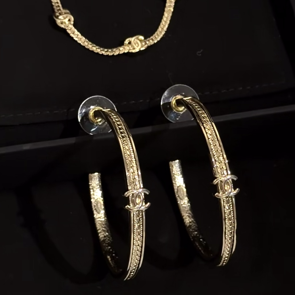 18k香奶奶24b”鏈條小雙c高奢定製大圈耳釘