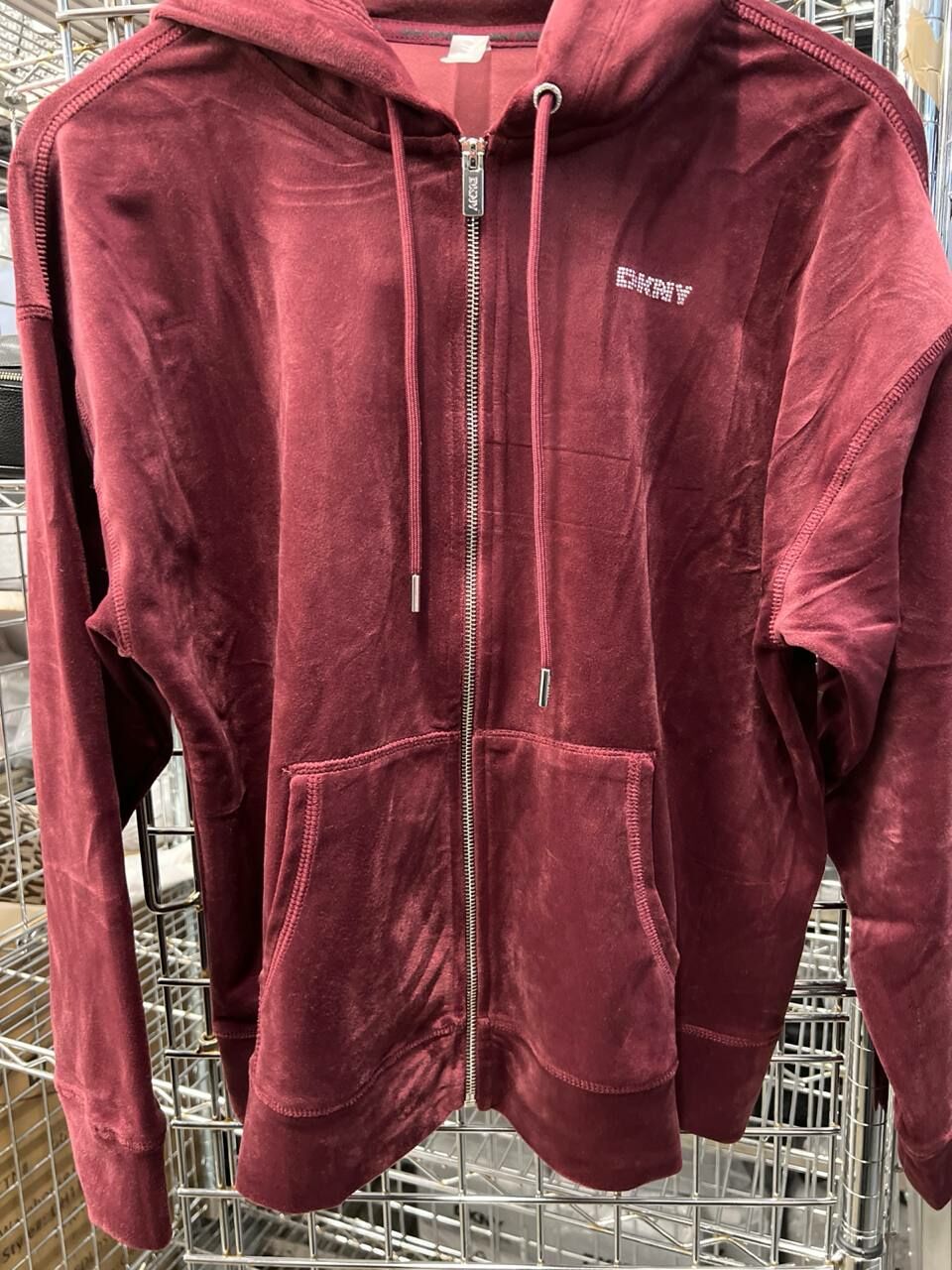 [S] DKNY PLATINUM VELOUR RHINESTONE LOGO FULL ZIP,BURGUNDY, DP4J9233-BUR [FINAL SALE] (SD1122)