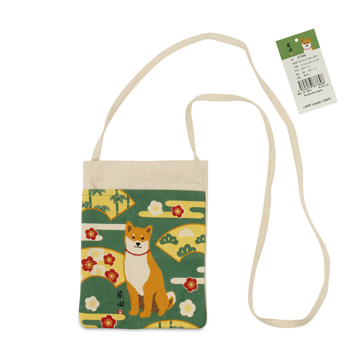 日本 FRIENDS HILL 柴犬 斜揹小布袋 -綠色 (24 x 17.5cm) -877696