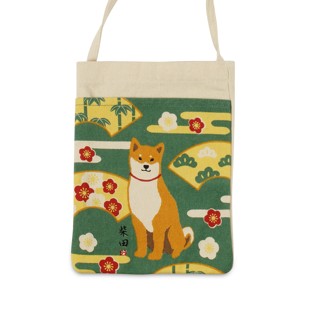 日本 FRIENDS HILL 柴犬 斜揹小布袋 -綠色 (24 x 17.5cm) -877696