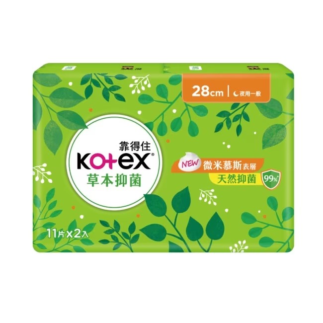 【靠得住】Kotex草本抑菌夜薄加強28cm日用11片*2入