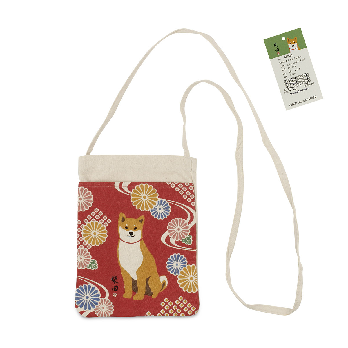 日本 FRIENDS HILL 柴犬 斜揹小布袋 -紅色 (24 x 17.5cm) -877689