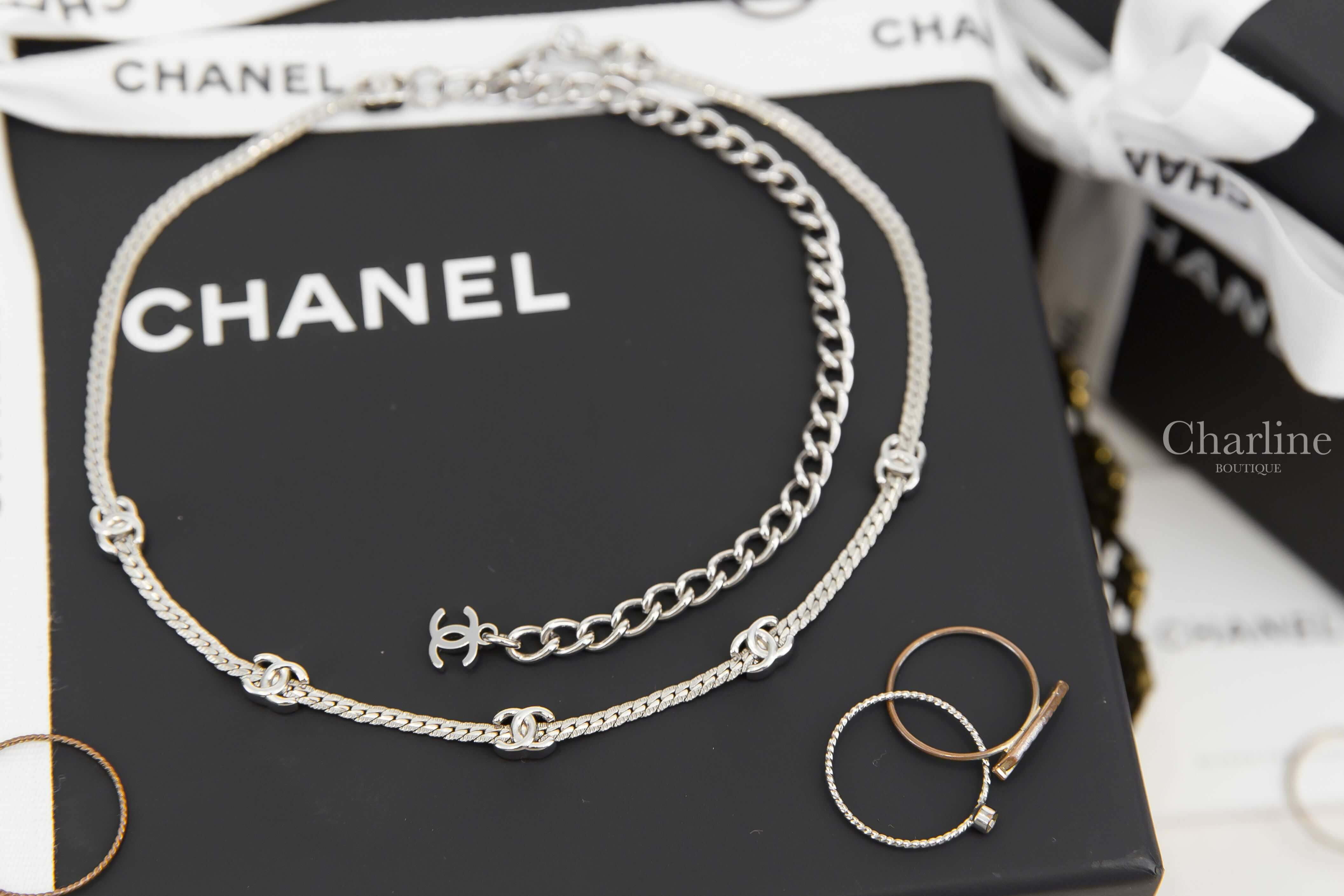 Chanel Choker 銀色五顆CC頸鏈-Charline Boutique 精品代購