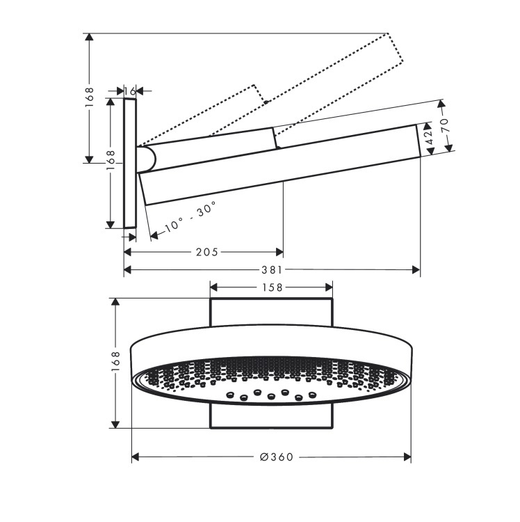 hansgrohe Rainfinity 26234, -000 + 01800, -180 Overhead shower 360 3jet with wall connection