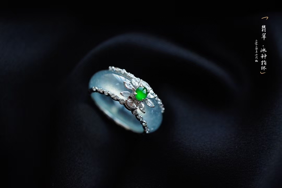 翡翠白月光高冰種指環,天然翡翠A玉, 緬甸玉, Jade, Jadeite