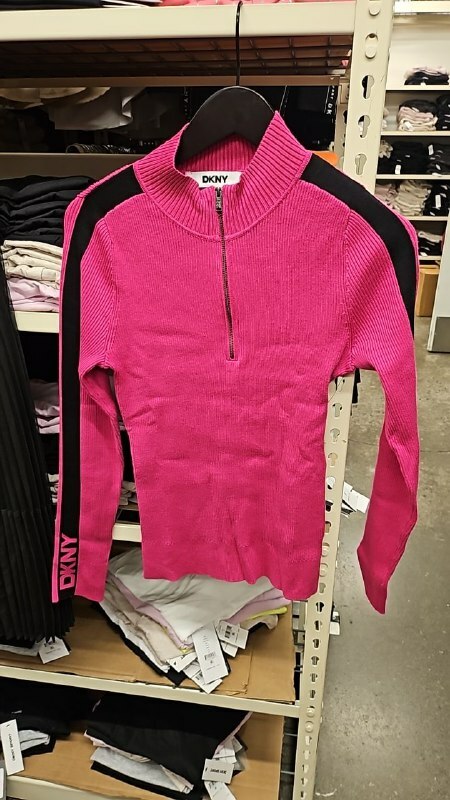 [S] DKNY HALF ZIP LOGO TAPE SWEATER,FSTV PK/BK, P4MSAQ72-IXJ FINAL SALE (SD1128)