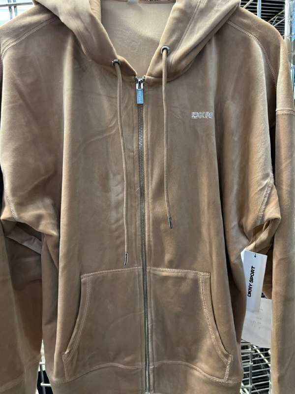 [S] DKNY PLATINUM VELOUR RHINESTONE LOGO FULL ZIP,PRALINE, DP4J9233-EIZ (SD1131)