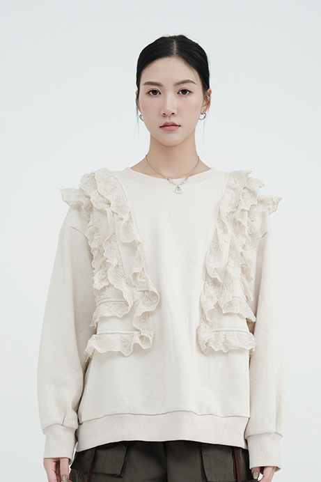 網紗荷葉花邊衛衣（現貨款式）