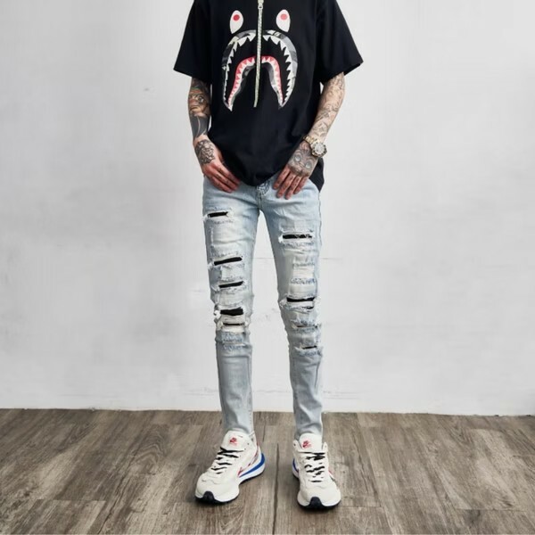 FABULOUS 銀河漂流者淺藍刷黑牛仔褲 G311