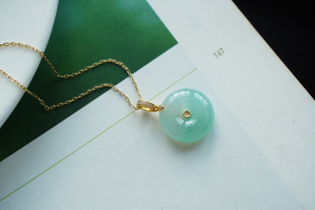 翡翠冰甜晴綠平安扣吊墜 (15.8mm直徑),天然翡翠A玉, 緬甸玉, Jade, Jadeite