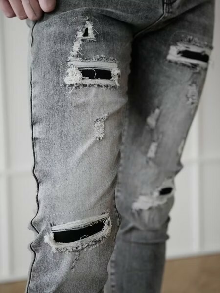 FABULOUS 炭灰補丁破壞牛仔褲 G313