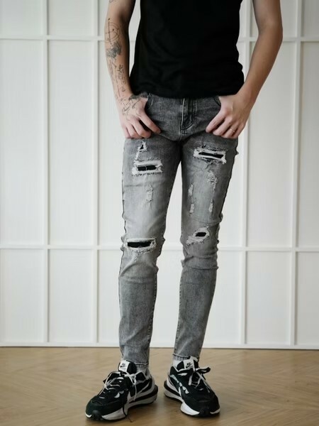 FABULOUS 炭灰補丁破壞牛仔褲 G313