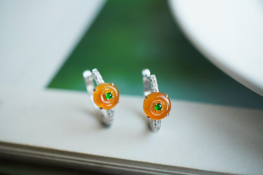 119822 翡翠冰黃平安扣耳扣 (6.2mm直徑)