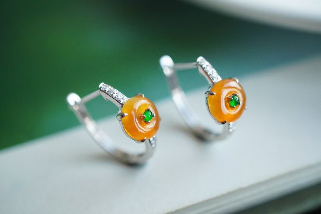 119822 翡翠冰黃平安扣耳扣 (6.2mm直徑)